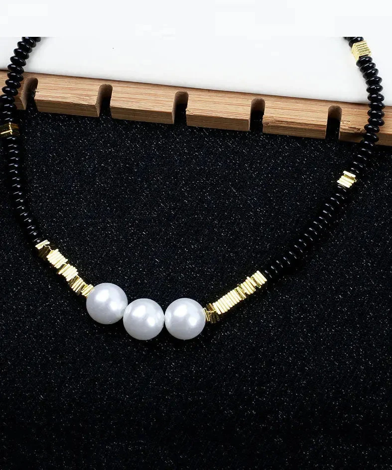 Elegant Black Alloy Pearl Beading Gratuated Bead Necklace ML1331 7 Elegant Black Alloy Pearl Beading Gratuated Bead Necklace ML1331 - Image 5