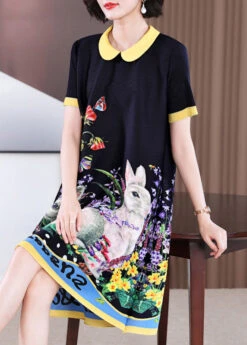 Elegant Black O-Neck Print Long A Line Dress Short Sleeve GH1014 -Ada Fashion Elegant Black O Neck Print Long a Line Dress Short Sleeve3 2701c318 4825 4f01 8111 38d33fe1e44f