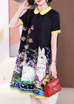 Elegant Black O-Neck Print Long A Line Dress Short Sleeve GH1014 -Ada Fashion Elegant Black O Neck Print Long a Line Dress Short Sleeve4 0c66c104 68a1 489e 97f6 2eb1190ebd39