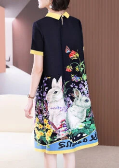 Elegant Black O-Neck Print Long A Line Dress Short Sleeve GH1014 -Ada Fashion Elegant Black O Neck Print Long a Line Dress Short Sleeve5 adf88b8e 0251 4db0 a7d7 635622e33271