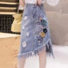 Elegant Blue Asymmetrical Patchwork Tassel Hole Denim Skirts Summer FA135 -Ada Fashion Elegant Blue Asymmetrical Patchwork Tassel Hole Denim Skirts Summer1
