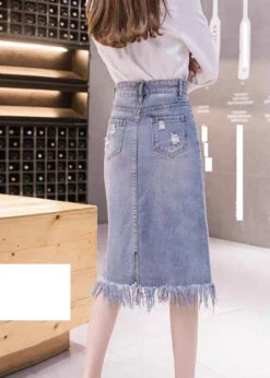 Elegant Blue Asymmetrical Patchwork Tassel Hole Denim Skirts Summer FA135 -Ada Fashion Elegant Blue Asymmetrical Patchwork Tassel Hole Denim Skirts Summer3