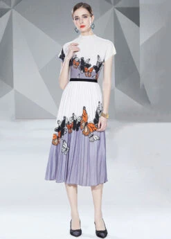 Elegant Blue Butterfly Print Patchwork Tops And Skirts Cotton Two Pieces Set Summer LY7451 -Ada Fashion Elegant Blue Butterfly Print Patchwork Tops And Skirts Cotton Two Pieces Set Summer3