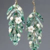 Elegant Green Copper Pearl Shell Flower Asymmetricar Leaf Drop Earrings LY2049