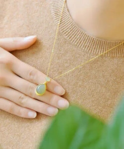 Elegant Green Sterling Silver 18K Gold Inlaid Jade Pendant Necklace LY8573 -Ada Fashion Elegant Green Sterling Silver 18K Gold Inlaid Jade Pendant Necklace Ada Fashion 150901362