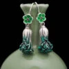 Elegant Green Sterling Silver Cabbage Drop Earrings LY2310 -Ada Fashion Elegant Green Sterling Silver Cabbage Drop Earrings1
