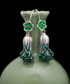 Elegant Green Sterling Silver Cabbage Drop Earrings LY2310