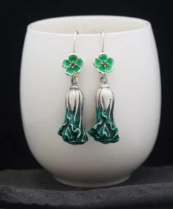 Elegant Green Sterling Silver Cabbage Drop Earrings LY2310 -Ada Fashion Elegant Green Sterling Silver Cabbage Drop Earrings3