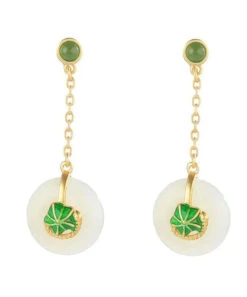Elegant Green Sterling Silver Overgild Jade Lotus Drop Earrings LY8541 -Ada Fashion Elegant Green Sterling Silver Overgild Jade Lotus Drop Earrings Ada Fashion 150923332