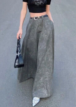 Elegant GreyPockets High Waist Patchwork Denim Maxi Skirts Summer LY9077 -Ada Fashion Elegant Grey Pockets High Waist Patchwork Denim Maxi Skirts Summer Ada Fashion 153062498