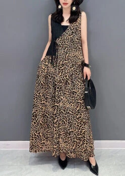 Elegant Leopard Tie Waist Top And Maxi Skirts Two Pieces Set Summer LY4370 -Ada Fashion Elegant Leopard Tie Waist Top And Maxi Skirts Two Pieces Set Summer3