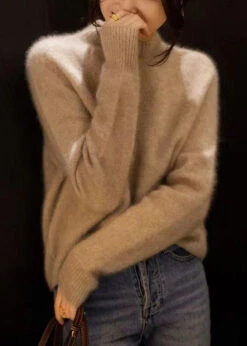 Hign Neck Patchwork Woolen Knit Sweaters Fall -Ada Fashion Elegant Orange Hign Neck Patchwork Woolen Knit Sweaters Fall Ada Fashion 173770152