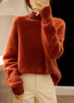 Hign Neck Patchwork Woolen Knit Sweaters Fall -Ada Fashion Elegant Orange Hign Neck Patchwork Woolen Knit Sweaters Fall Ada Fashion 173770274