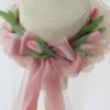 Elegant Pink Bow Lace Patchwork Straw Woven Cloche Hat LC0556