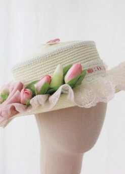 Elegant Pink Bow Lace Patchwork Straw Woven Cloche Hat LC0556 -Ada Fashion Elegant Pink Bow Lace Patchwork Straw Woven Cloche Hat5