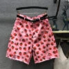 Elegant Pink High Waist Strawberry Print Patchwork Half Straight Pants ML0803