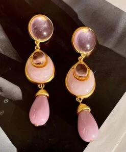 Elegant Pink Sterling Silver Overgild Crystal Coloured Glaze Water Drop Drop Earrings GH1069 -Ada Fashion Elegant Pink Sterling Silver Overgild Crystal Coloured Glaze Water Drop Drop Earrings3