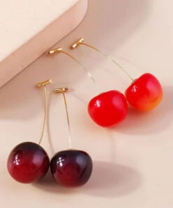 Elegant Red And Mulberry Sterling Silver Overgild Cherry Drop Earrings Two Piece Set DF1014 -Ada Fashion Elegant Red And Mulberry Sterling Silver Overgild Cherry Drop Earrings Two Piece Set3