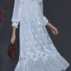 Elegant White Embroidered Patchwork Lace Dresses Spring SD1082