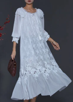 Elegant White Embroidered Patchwork Lace Dresses Spring SD1082