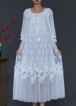 Elegant White Embroidered Patchwork Lace Dresses Spring SD1082 -Ada Fashion Elegant White Embroidered Patchwork Lace Dresses Spring3