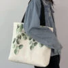 Elegant White Greenery Print Canvas Satchel Handbag LY1765 -Ada Fashion Elegant White Greenery Print Canvas Satchel Handbag1