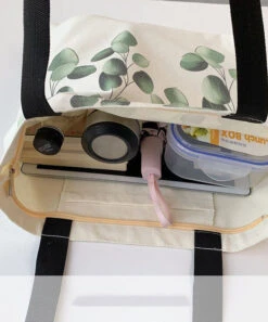 Elegant White Greenery Print Canvas Satchel Handbag LY1765 -Ada Fashion Elegant White Greenery Print Canvas Satchel Handbag5