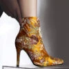 Elegant Yellow Embroidered Zippered Silk Velour High Heel Ankle Boots RT1070 -Ada Fashion Elegant Yellow Embroidered Zippered Silk Velour High Heel Ankle Boots1