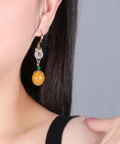 Elegant Yellow Sterling Silver Overgild Jade Drop Earrings LY9207 -Ada Fashion Elegant Yellow Sterling Silver Overgild Jade Drop Earrings3