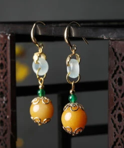Elegant Yellow Sterling Silver Overgild Jade Drop Earrings LY9207 -Ada Fashion Elegant Yellow Sterling Silver Overgild Jade Drop Earrings4