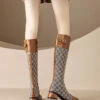 Brown Splicing Zippered Chunky Long Boots -Ada Fashion European And American Style Brown Splicing Zippered Chunky Long Boots Ada Fashion 173745814