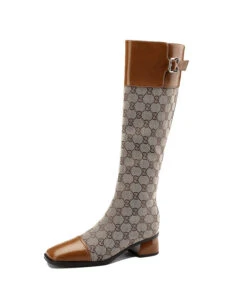 Brown Splicing Zippered Chunky Long Boots -Ada Fashion European And American Style Brown Splicing Zippered Chunky Long Boots Ada Fashion 173746231