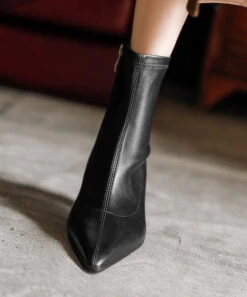 European And American Style Splicing Chunky Boots -Ada Fashion European And American Style Elegant Splicing Chunky Boots Black Pointed Toe Ada Fashion 173741173