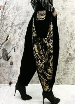 Fashion Black Embroideried Pockets Patchwork Corduroy Lantern Pants Spring LY4584 -Ada Fashion Fashion Black Embroideried Pockets Patchwork Corduroy Lantern Pants Spring3