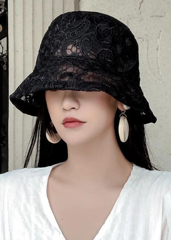 Fashion Black Hollow Out Floral Lace Bucket Hat LC0545 4 Fashion Black Hollow Out Floral Lace Bucket Hat LC0545 - Image 2