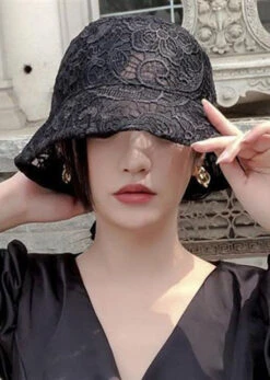 Fashion Black Hollow Out Floral Lace Bucket Hat LC0545 9 Fashion Black Hollow Out Floral Lace Bucket Hat LC0545 -Ada Fashion Fashion Black Hollow Out Floral Lace Bucket Hat3