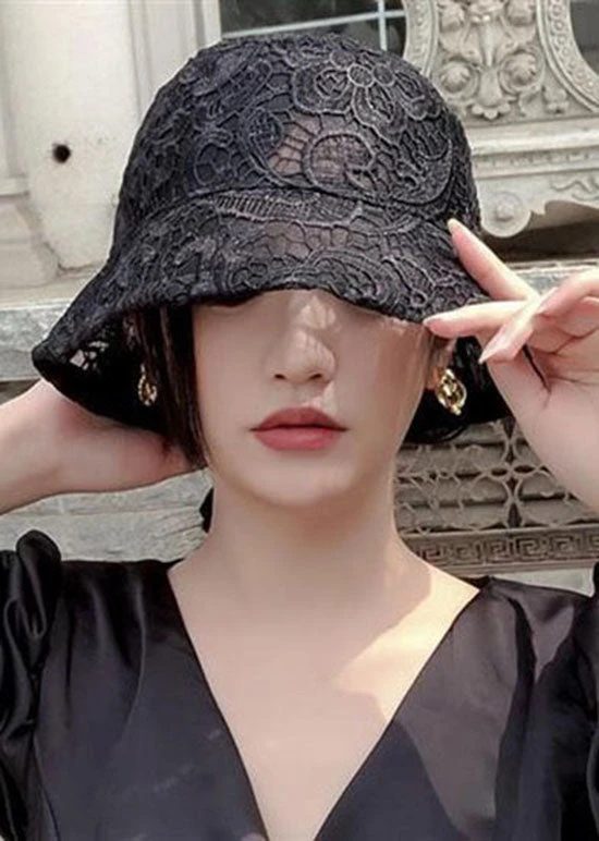 Fashion Black Hollow Out Floral Lace Bucket Hat LC0545 5 Fashion Black Hollow Out Floral Lace Bucket Hat LC0545 - Image 3
