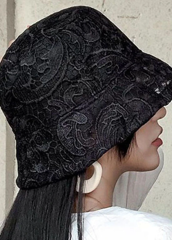 Fashion Black Hollow Out Floral Lace Bucket Hat LC0545 7 Fashion Black Hollow Out Floral Lace Bucket Hat LC0545 - Image 5