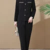 Fashion Black Pockets Patchwork Cardigans And Wide Leg Pants Two Pieces Set Long Sleeve ML0884