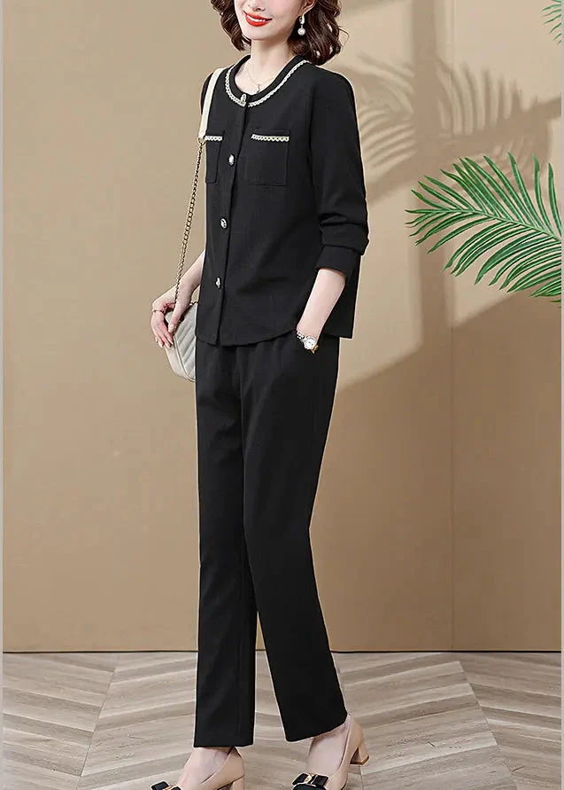 Fashion Black Pockets Patchwork Cardigans And Wide Leg Pants Two Pieces Set Long Sleeve ML0884 5 Fashion Black Pockets Patchwork Cardigans And Wide Leg Pants Two Pieces Set Long Sleeve ML0884 - Image 3
