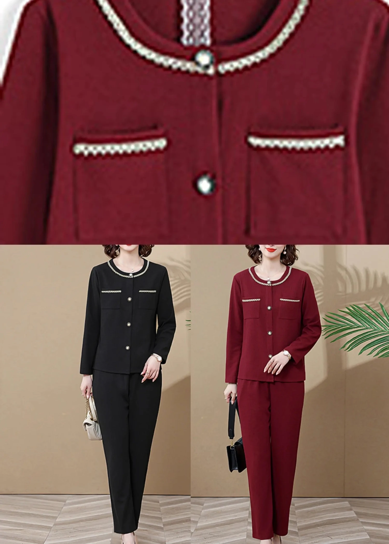 Fashion Black Pockets Patchwork Cardigans And Wide Leg Pants Two Pieces Set Long Sleeve ML0884 7 Fashion Black Pockets Patchwork Cardigans And Wide Leg Pants Two Pieces Set Long Sleeve ML0884 - Image 5