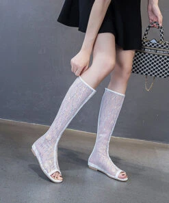 Fashion Black Sequins Breathable Tulle High Boots XC1037 -Ada Fashion Fashion Black Sequins Breathable Tulle High Boots4