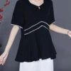 Fashion Black Slim Fit Patchwork Exra Large Hem Chiffon Blouse Tops Summer LY5381 -Ada Fashion Fashion Black Slim Fit Patchwork Exra Large Hem Chiffon Blouse Tops Summer1