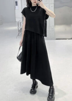 Fashion Black Zip Up Patchwork Tops And Skirts Cotton Two Pieces Set Fall LY9285 -Ada Fashion Fashion Black Zip Up Patchwork Tops And Skirts Cotton Two Pieces Set Fall3