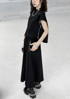 Fashion Black Zip Up Patchwork Tops And Skirts Cotton Two Pieces Set Fall LY9285 -Ada Fashion Fashion Black Zip Up Patchwork Tops And Skirts Cotton Two Pieces Set Fall4