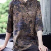 Fashion Blue Patchwork Print Button Silk Blouse Tops Summer LY0427 -Ada Fashion Fashion Blue Patchwork Print Button Silk Blouse Tops Summer1