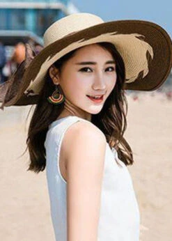 Fashion Coffee Bow Patchwork Straw Woven Beach Floppy Sun Hat LC0555 -Ada Fashion Fashion Coffee Bow Patchwork Straw Woven Beach Floppy Sun Hat3