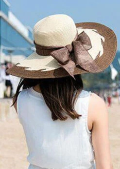Fashion Coffee Bow Patchwork Straw Woven Beach Floppy Sun Hat LC0555 -Ada Fashion Fashion Coffee Bow Patchwork Straw Woven Beach Floppy Sun Hat5