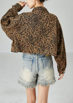 Fashion Coffee Peter Pan Collar Leopard Print Pockets Cotton Coats Spring LY2441 -Ada Fashion Fashion Coffee Peter Pan Collar Leopard Print Pockets Cotton Coats Spring5