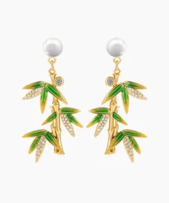 Fashion Green Overgild Zircon Pearl Bamboo Drop Earrings TW1016 -Ada Fashion Fashion Green Overgild Zircon Pearl Bamboo Drop Earrings4